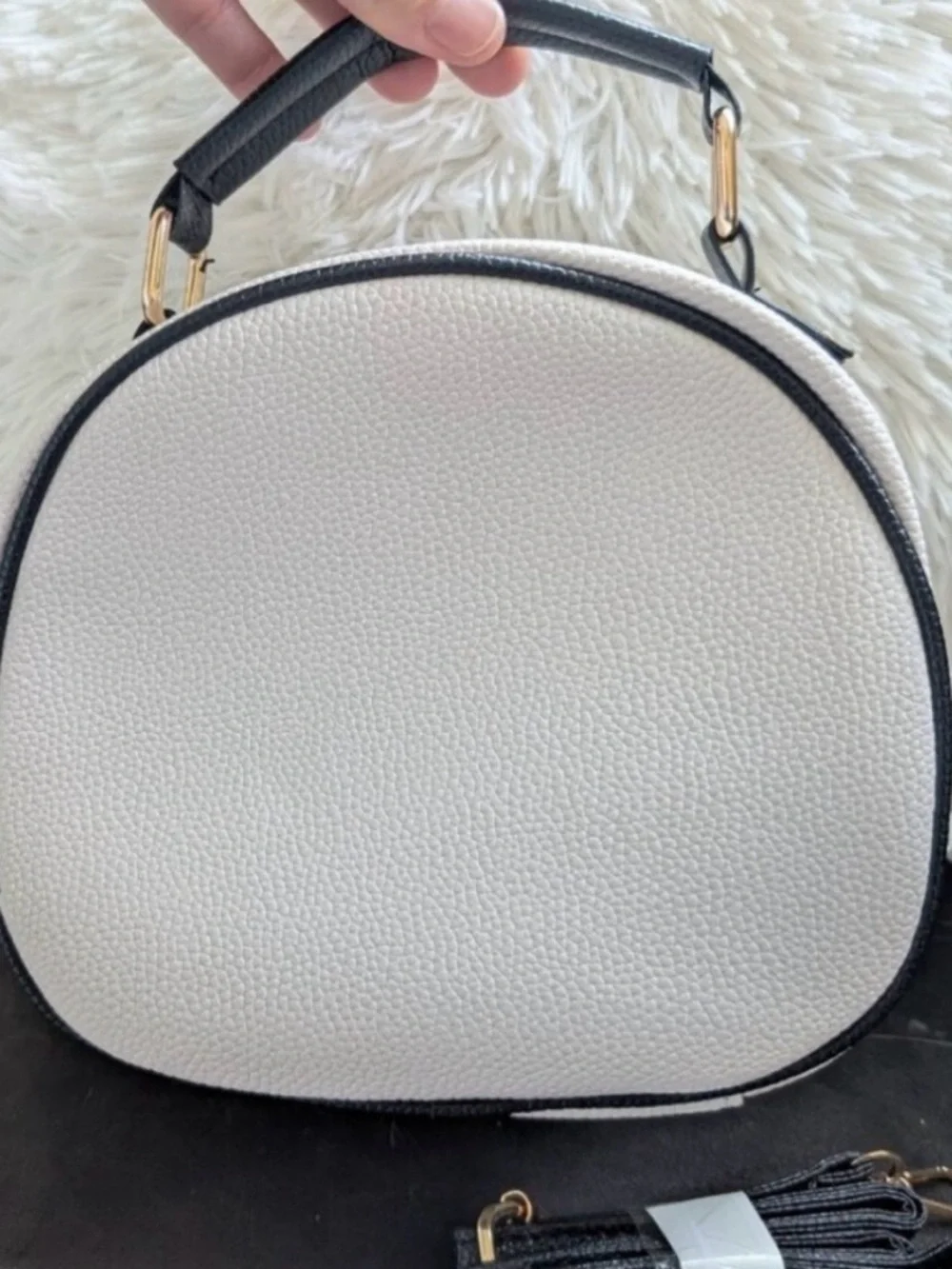 Cream Crossbody Bag with Red Cherry Accent and Black Trim - Picture 2 of 4